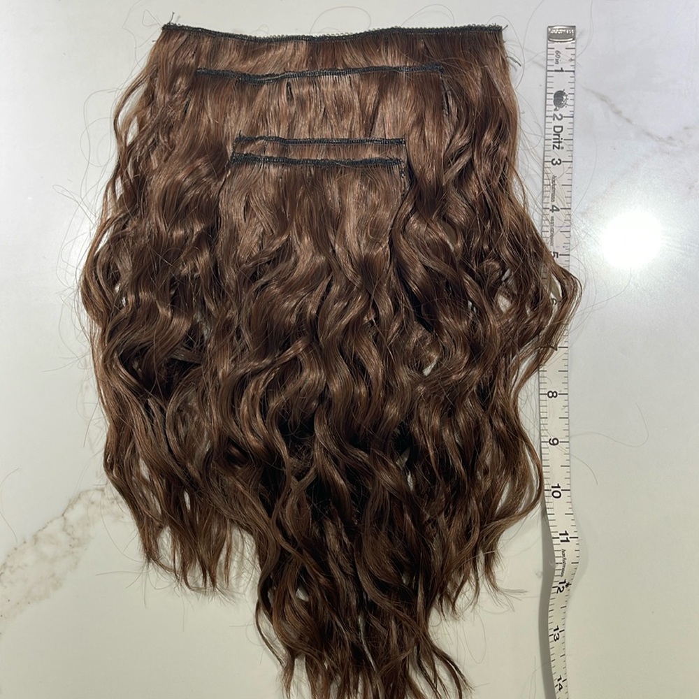 HAIR, Qty 4, 12” Wavy Extensions, solid brown shade.